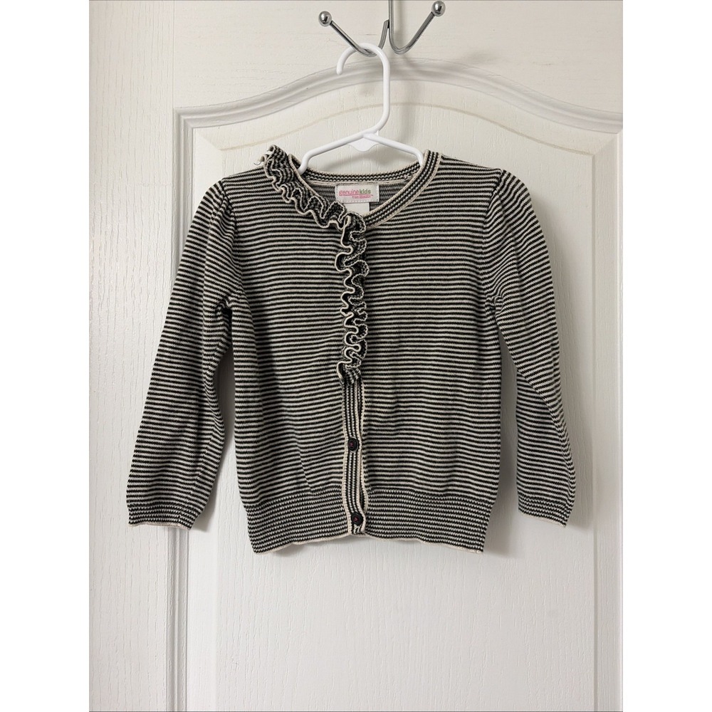 Vintage Genuine Kid Oshkosh Girls 24 M Cardigan Ruffle Black & Cream 100% Cotton